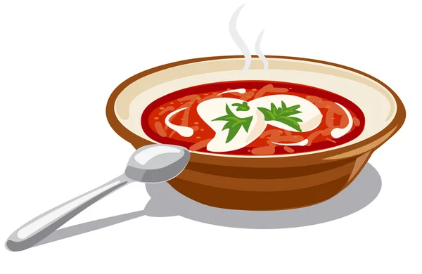 Borscht with sour cream — Stock Vector