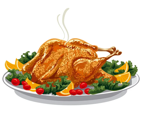 Roasted turkey on plate — Stock Vector