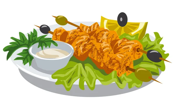 Chicken kebab with sauce — Stock Vector