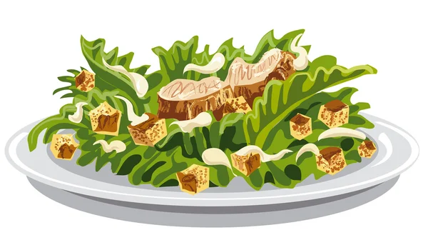 Salad caesar dengan croutons - Stok Vektor