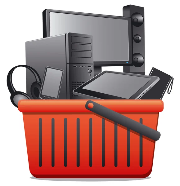 Basket with computer devices — Stock vektor