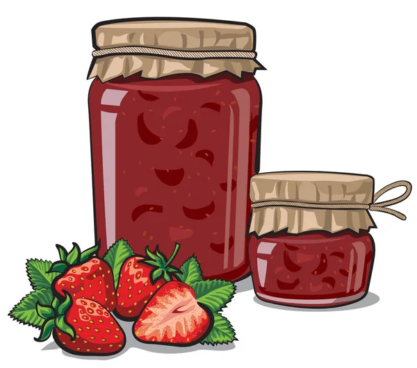 Canned strawberry jam — Stock Vector