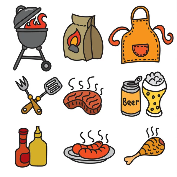 Picnic de barbacoa iconos — Vector de stock