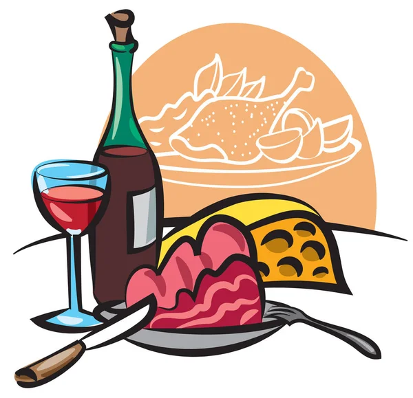 Ужин с вином — стоковый вектор