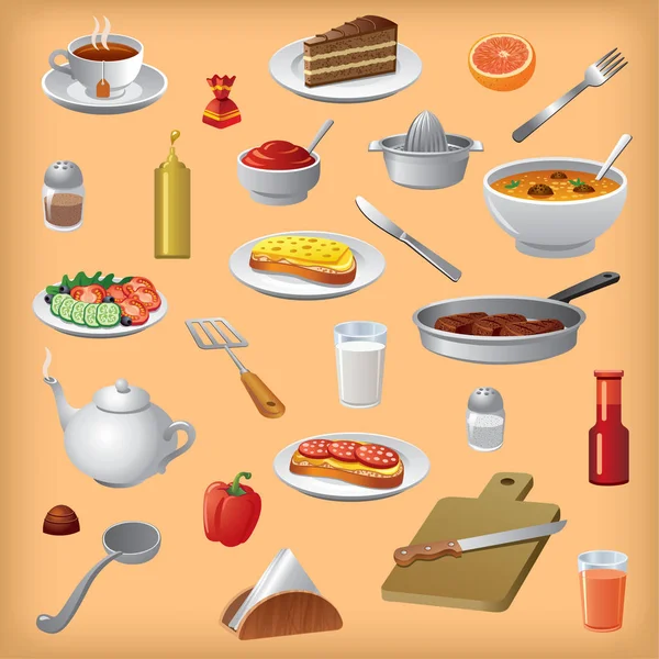 Repas et plats — Image vectorielle