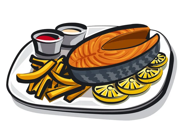 煮熟煎三文鱼 — 图库矢量图片