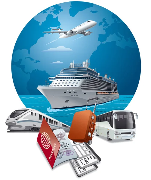 Transporte de viajes y viajes — Vector de stock