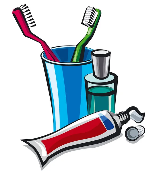 Tandpasta en tandenborstels — Stockvector
