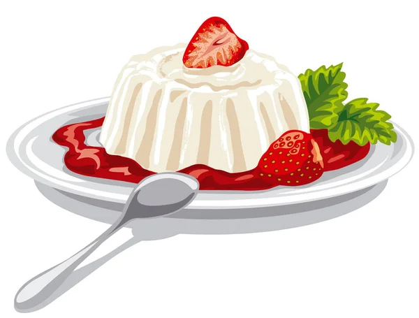 Dessert panna cotta with strawberry — Stock Vector