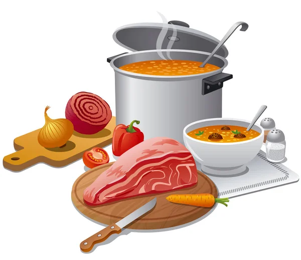 Cooking hot soup — Stock Vector