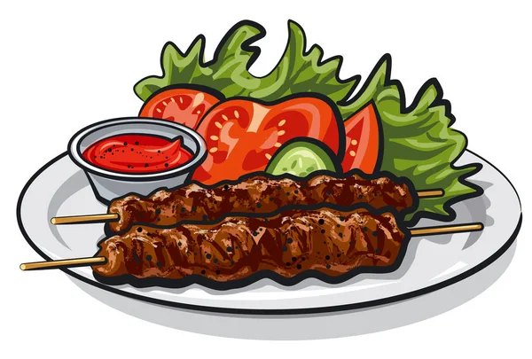 Hot grilled kebab — Stock Vector