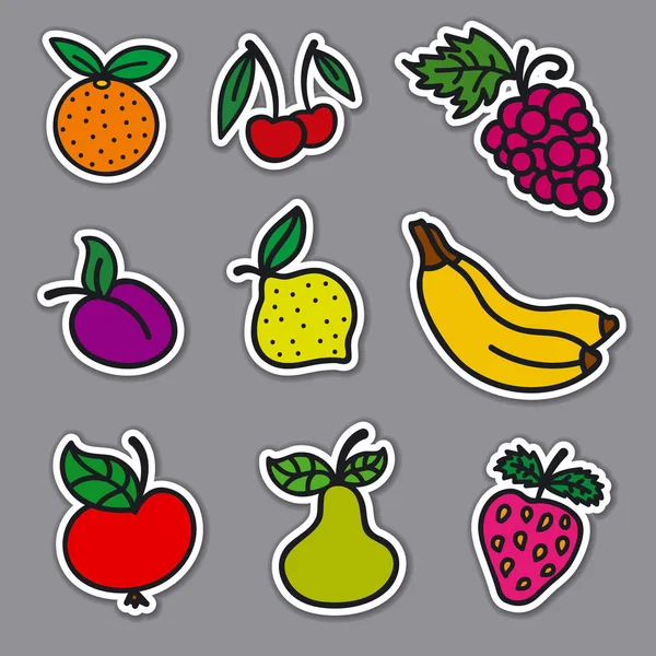 Autocollants fruits et baies — Image vectorielle