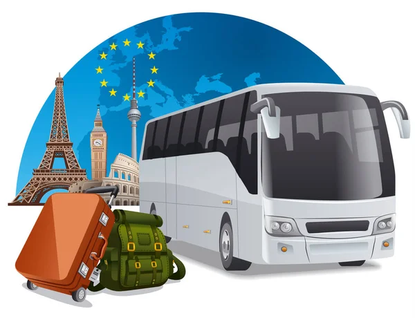 Tour en autobús por Europa — Vector de stock