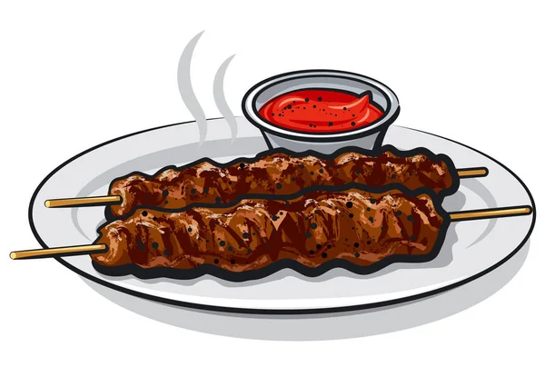 Kebabs con salsa — Vector de stock