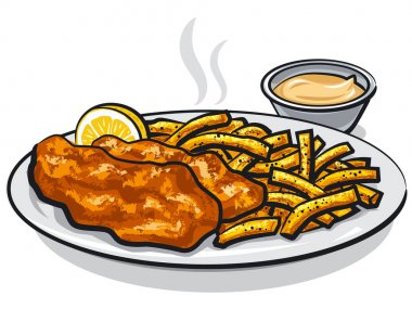 Soslu balık ve patates kızartması