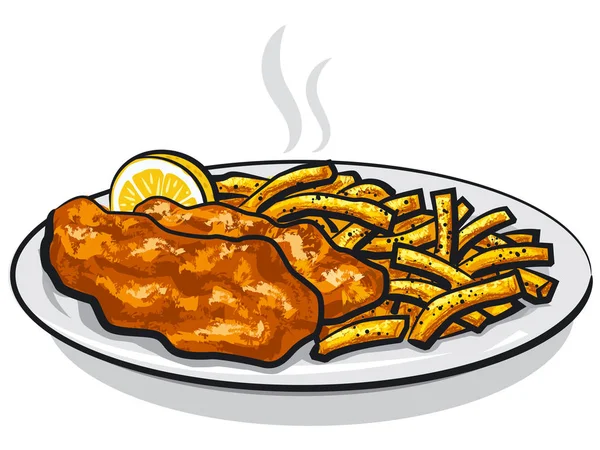 Peixe batido e batatas fritas —  Vetores de Stock