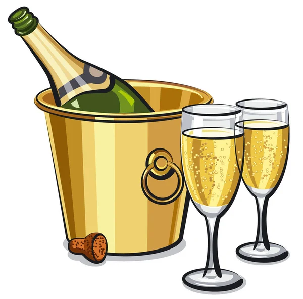 Bouteille de champagne dans seau — Image vectorielle