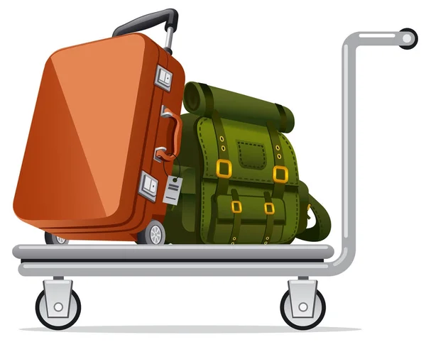 Багаж і рюкзак на візку — стоковий вектор