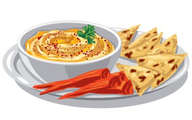 Humus plaka üzerinde pide ile