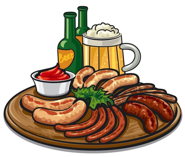 Sausages and beer — Stock Vector
