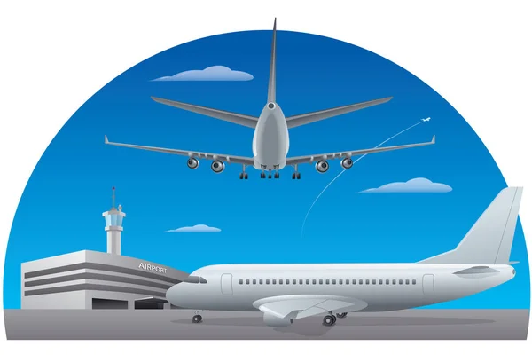 Aeropuerto y aviones — Vector de stock