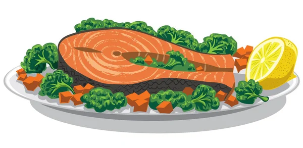 Salmón preparado con limón — Vector de stock