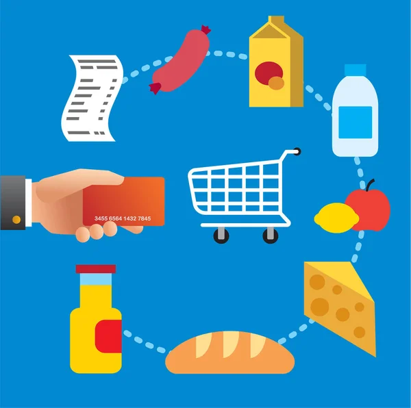 Vásárlás a szupermarketben étkezés — Stock Vector