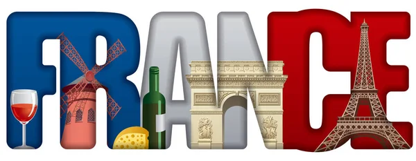 France incscription with landmarks — Stock Vector