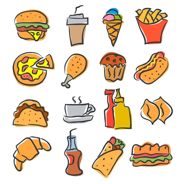 Iconos de comida rápida — Vector de stock