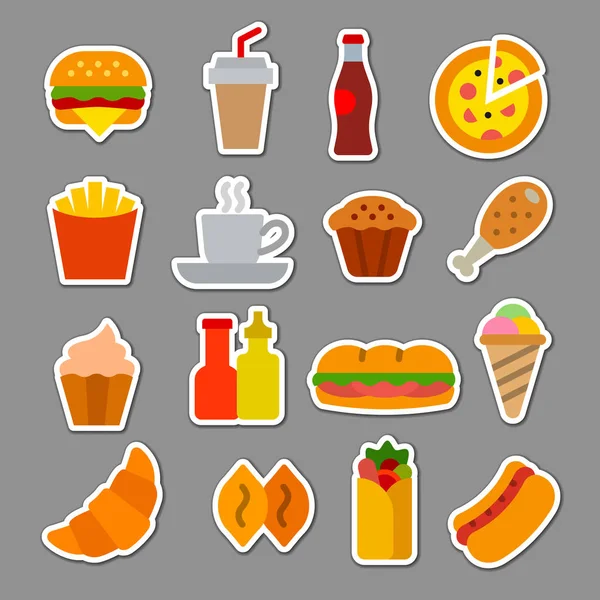 Fast food flat stickers — Stock vektor