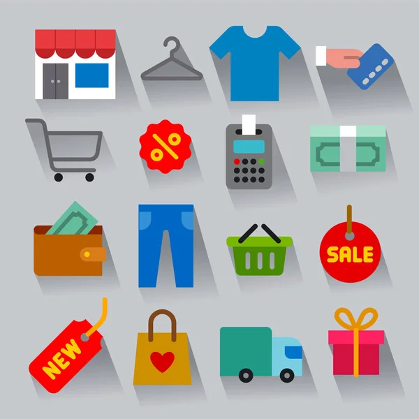 Shopping icone piatte — Vettoriale Stock