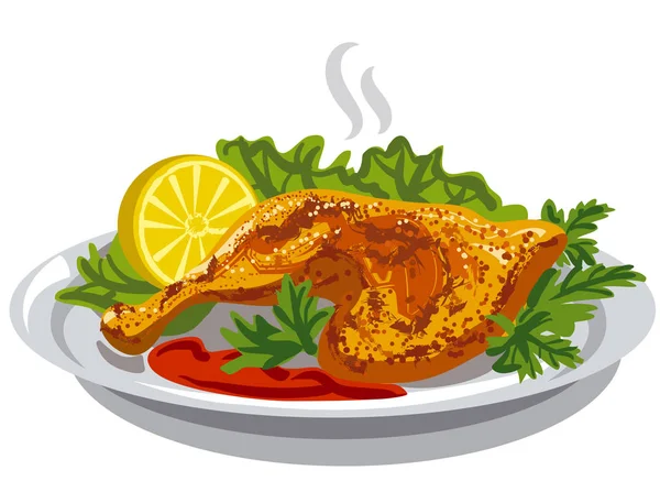 Roasted chicken thigh — Stock Vector