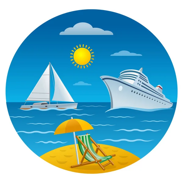 Passenger Cruise Liner Tropical Beach Ocean — Stock Vector