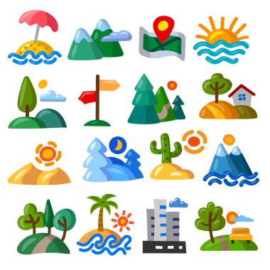 Manzara ve doğa karikatür simgelerinin çizimi