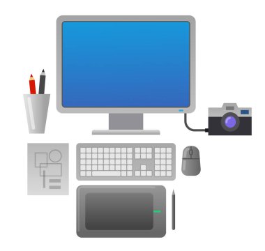 Tasarımcı iş yerinin çizimi