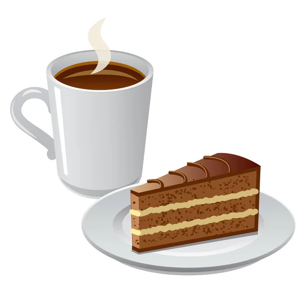 Ilustração Caneca Café Com Parte Torta Placa — Vetor de Stock