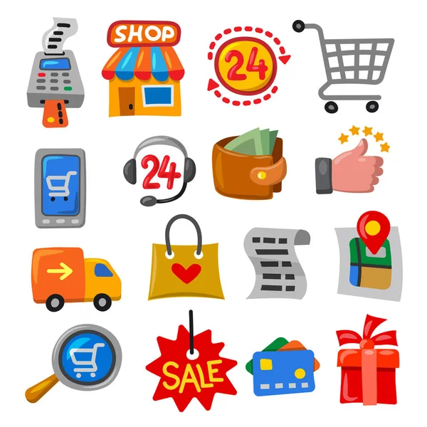 Illustration Set Shopping Sale Icons Cartoon Style — Stock Vector