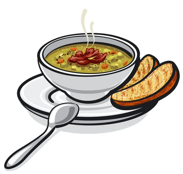 Illustration Der Erbsensuppe Mit Schinken — Stockvektor