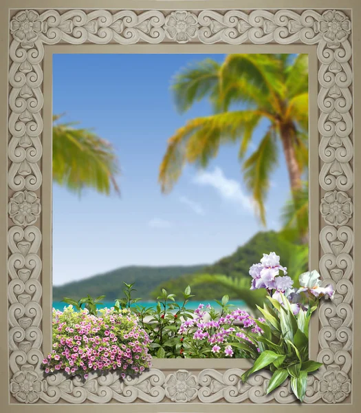 Рамка Квітковими Літніми Пейзажами — стокове фото