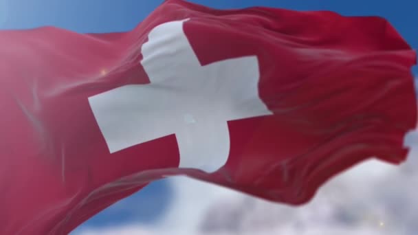 令人惊异的挥舞着慢动作瑞士国旗. — 图库视频影像