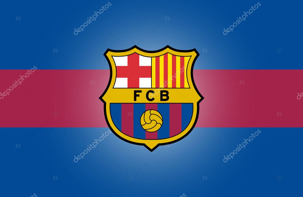 Barcelona, England March 01, 2017: Vector illustration of FC Barcelona logo. Futbol Club Barcelona, commonly known as Barcelona and familiarly as Bara, is a professional football club.