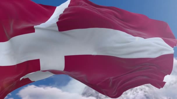 Geweldige wuivende Deense vlag op slow motion. — Stockvideo