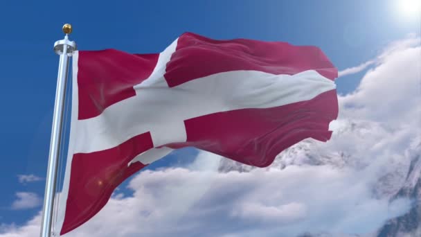 Amazing waving Danish flag on slow motion. — Stock Video