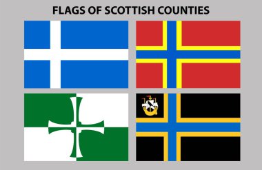 Şaşırtıcı İskoç Caithness, Kirkcudbrightshire, Orkney, Shetland bayrakları.