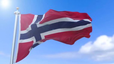 Ağır çekim inanılmaz dalgalanan Norveç bayrağı.