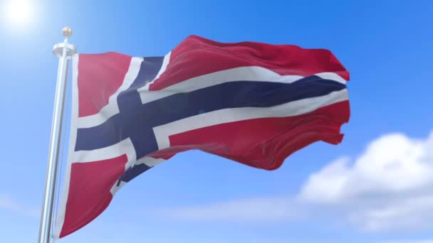 Increíble ondeando bandera noruega en cámara lenta . — Vídeo de stock