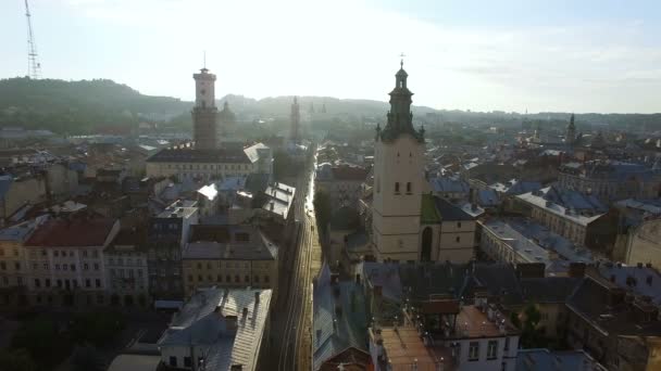 Letecké Letu Poblíž Církve Lvově Panorama Lviv Staré Město Jiné — Stock video