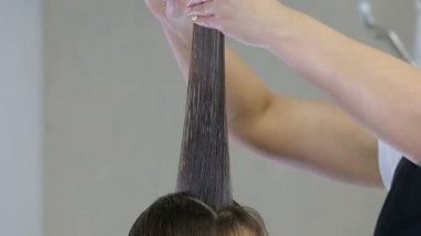 Genç kız istemcisinin Kuaför Salonu Kuaför penye ve yetişmek saç