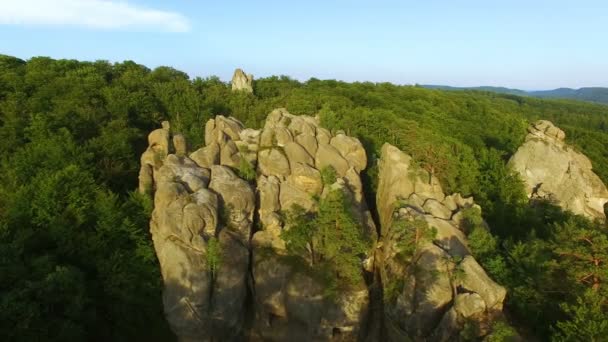 Красивый вид с воздуха на скалу в Карпатах — стоковое видео