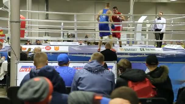 リヴィウ ウクライナ 2017 日ボクシングのトーナメント ボクサーは 大会でボクシングのリングで戦います 定常カム撮影 — ストック動画